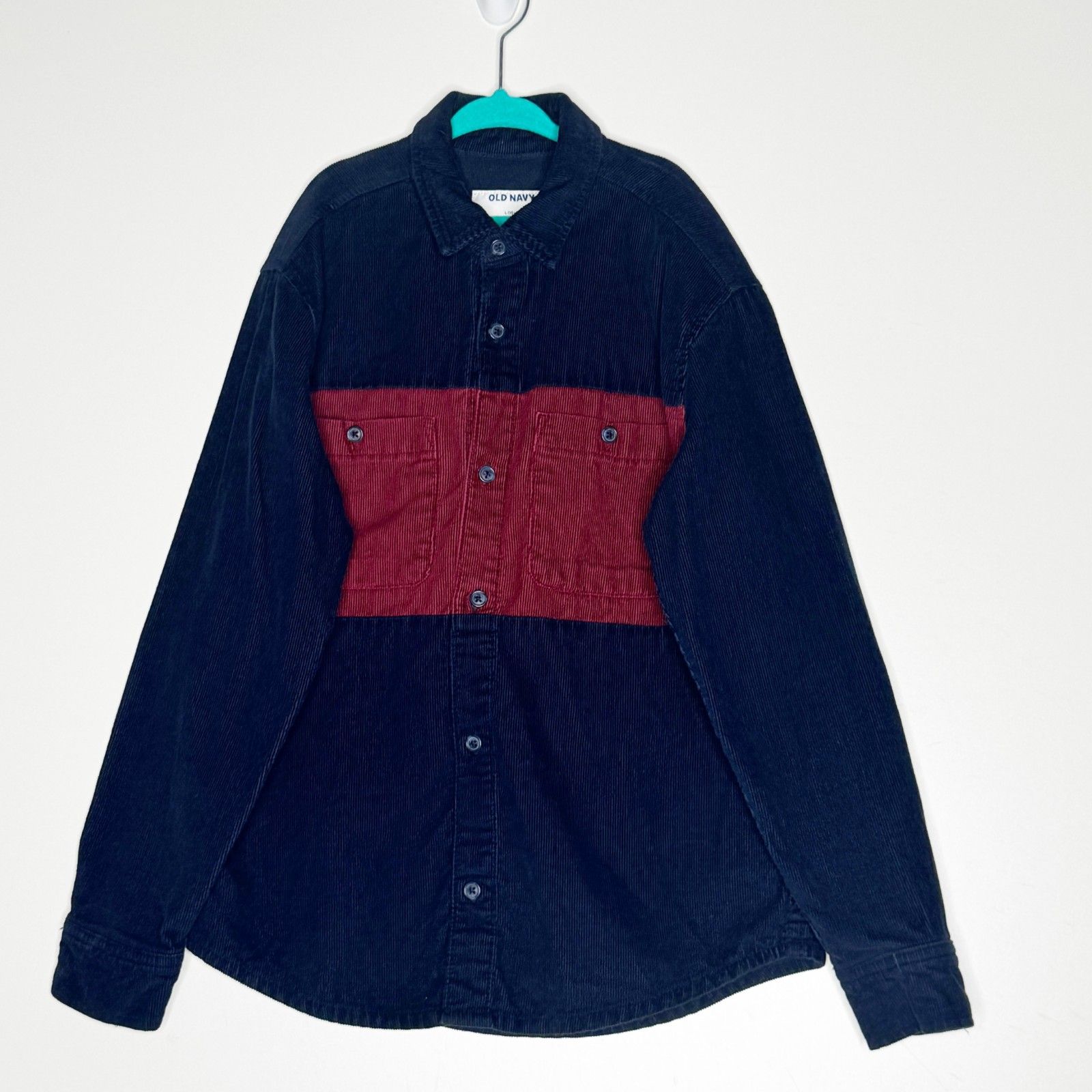 Old Navy 2024 Long-Sleeve Color Block Corduroy Shirt Boys Size 10-12 Large
